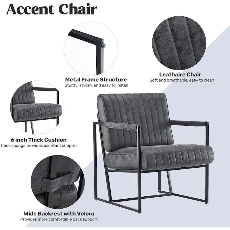 Fauteuil d'appoint rembourré avec cadre en métal robuste résistant à la rouille, fauteuil de lecture pour l'extérieur et l'intérieur