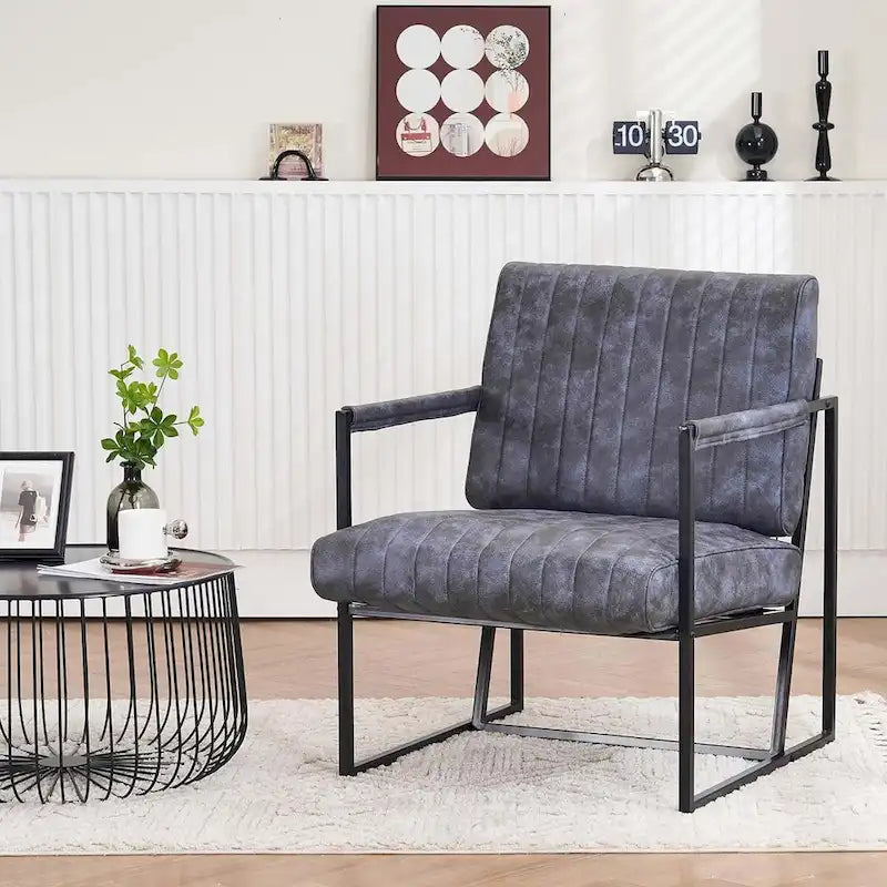 Fauteuil d'appoint rembourré avec cadre en métal robuste résistant à la rouille, fauteuil de lecture pour l'extérieur et l'intérieur