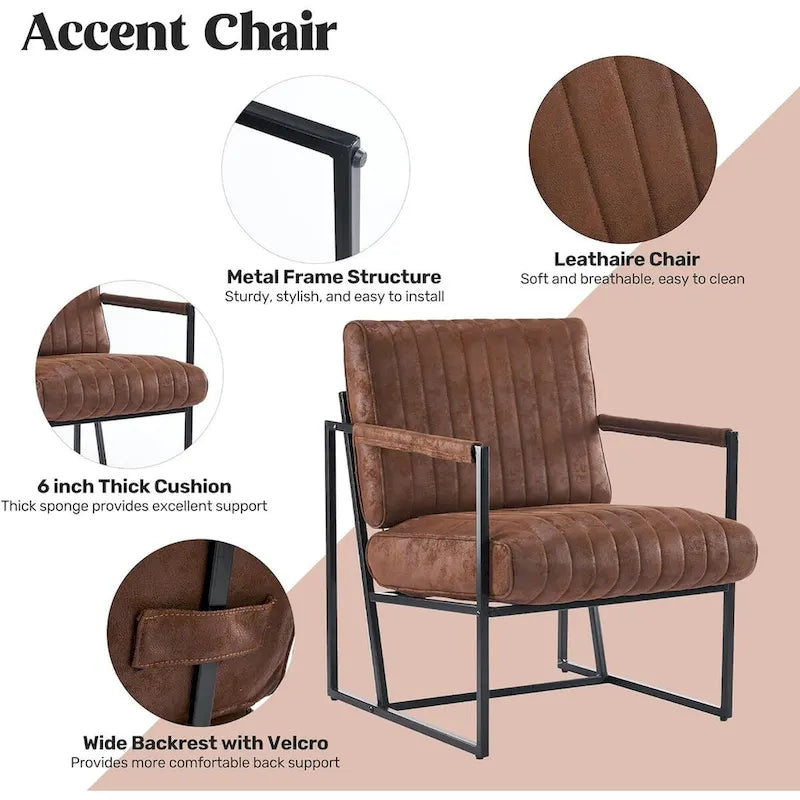 Fauteuil d'appoint rembourré avec cadre en métal robuste résistant à la rouille, fauteuil de lecture pour l'extérieur et l'intérieur
