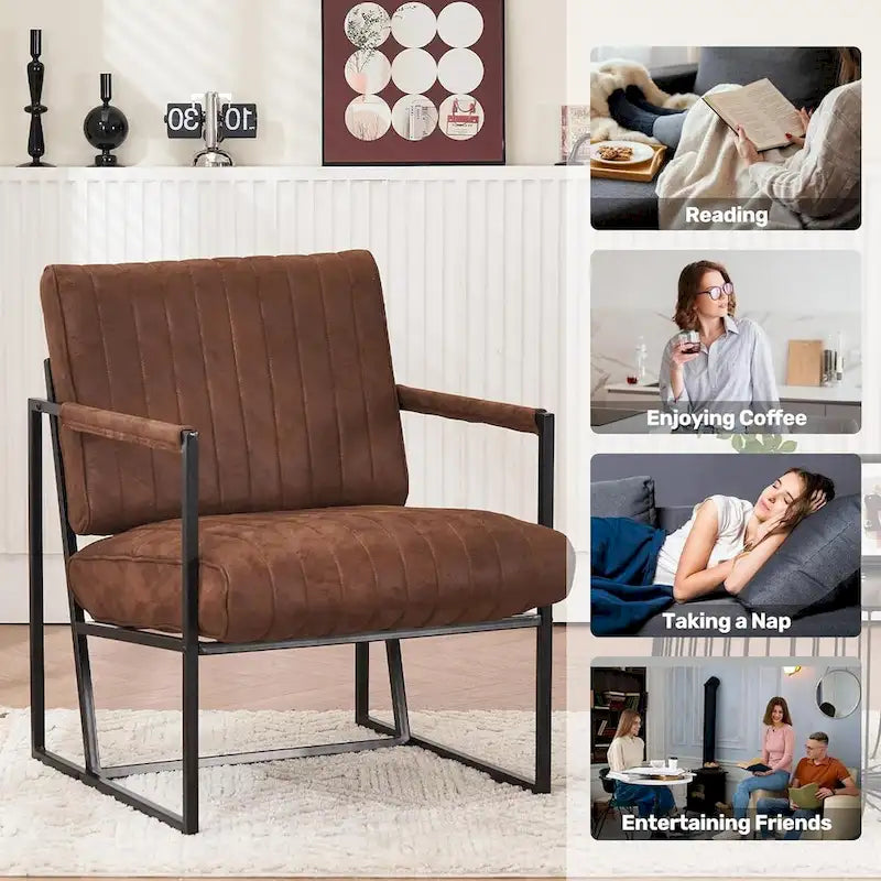 Fauteuil d'appoint rembourré avec cadre en métal robuste résistant à la rouille, fauteuil de lecture pour l'extérieur et l'intérieur