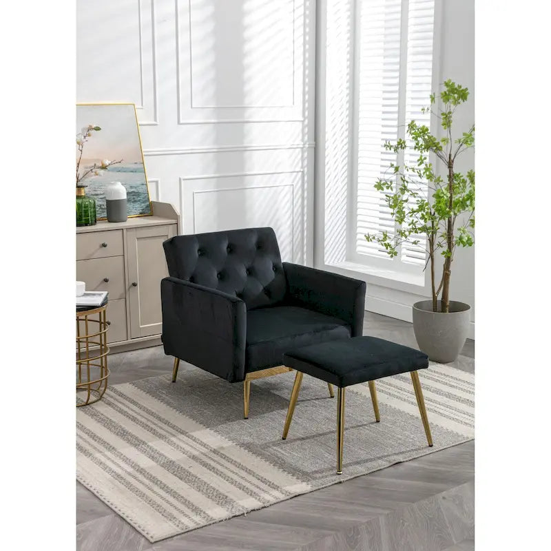 Fauteuil d'appoint en Velours avec accoudoirs et dossier réglables, fauteuil de salon capitonné, fauteuil inclinable simple avec ottoman