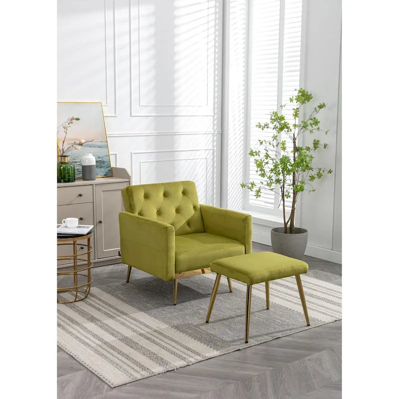 Fauteuil d'appoint en Velours avec accoudoirs et dossier réglables, fauteuil de salon capitonné, fauteuil inclinable simple avec ottoman