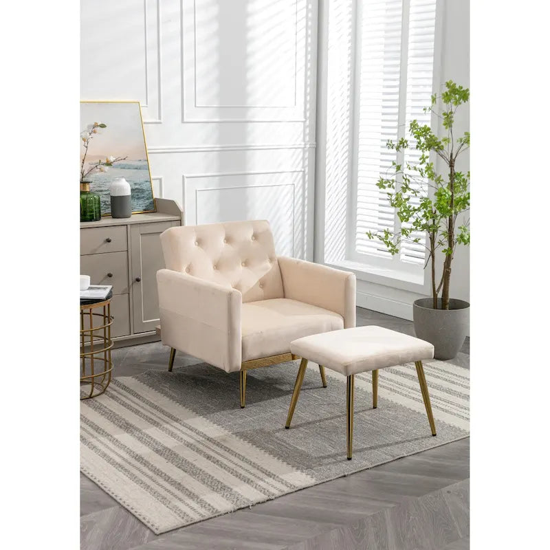 Fauteuil d'appoint en Velours avec accoudoirs et dossier réglables, fauteuil de salon capitonné, fauteuil inclinable simple avec ottoman
