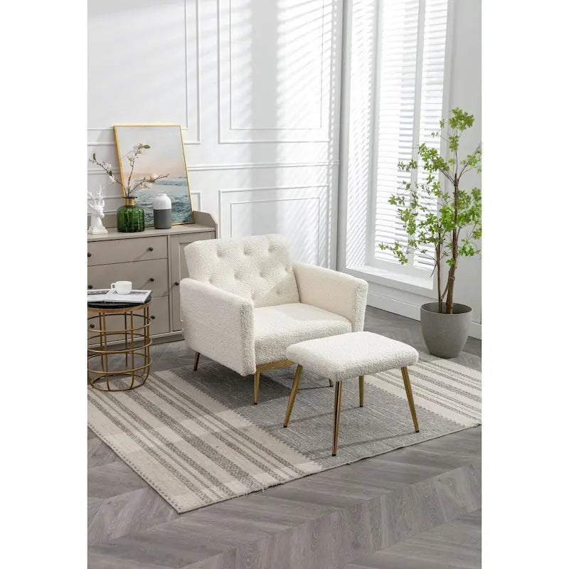 Fauteuil d'appoint en Velours avec accoudoirs et dossier réglables, fauteuil de salon capitonné, fauteuil inclinable simple avec ottoman