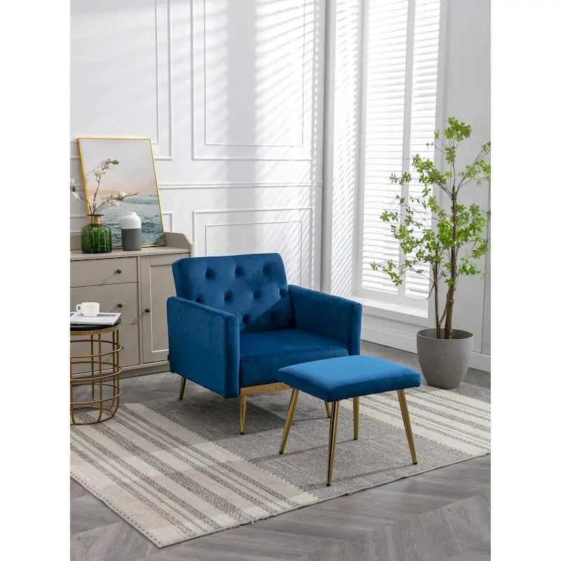 Fauteuil d'appoint en Velours avec accoudoirs et dossier réglables, fauteuil de salon capitonné, fauteuil inclinable simple avec ottoman