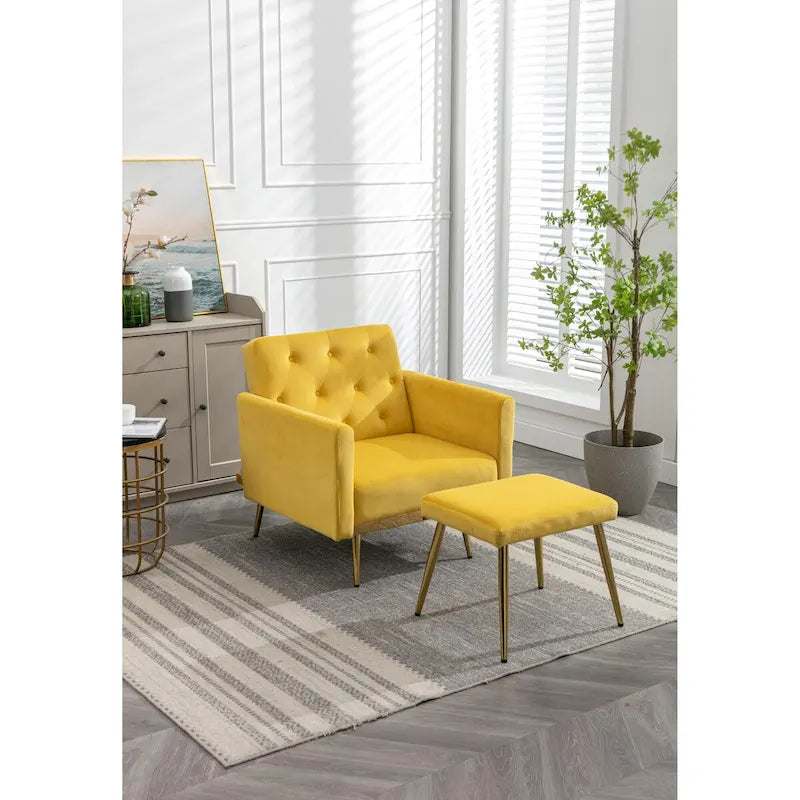 Fauteuil d'appoint en Velours avec accoudoirs et dossier réglables, fauteuil de salon capitonné, fauteuil inclinable simple avec ottoman