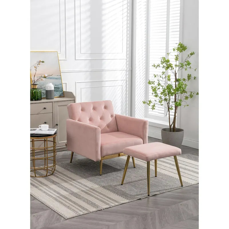 Fauteuil d'appoint en Velours avec accoudoirs et dossier réglables, fauteuil de salon capitonné, fauteuil inclinable simple avec ottoman