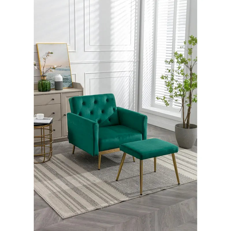 Fauteuil d'appoint en Velours avec accoudoirs et dossier réglables, fauteuil de salon capitonné, fauteuil inclinable simple avec ottoman