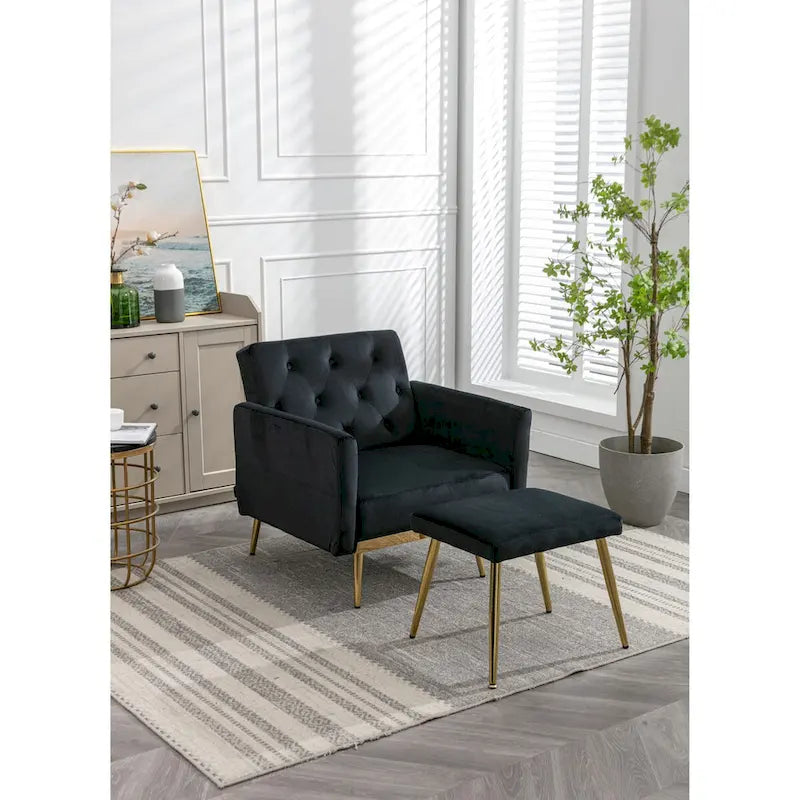 Fauteuil d'appoint en Velours avec accoudoirs et dossier réglables, fauteuil de salon capitonné, fauteuil inclinable simple avec ottoman