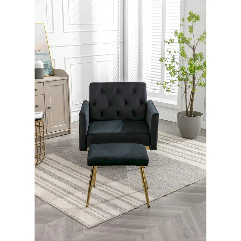 Fauteuil d'appoint en Velours avec accoudoirs et dossier réglables, fauteuil de salon capitonné, fauteuil inclinable simple avec ottoman
