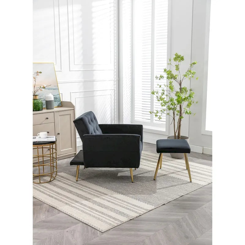 Fauteuil d'appoint en Velours avec accoudoirs et dossier réglables, fauteuil de salon capitonné, fauteuil inclinable simple avec ottoman