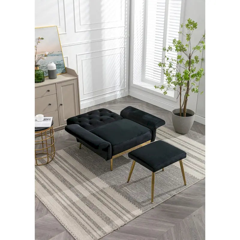 Fauteuil d'appoint en Velours avec accoudoirs et dossier réglables, fauteuil de salon capitonné, fauteuil inclinable simple avec ottoman