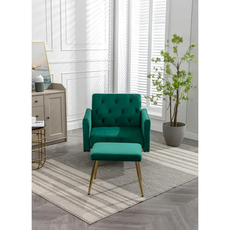 Fauteuil d'appoint en Velours avec accoudoirs et dossier réglables, fauteuil de salon capitonné, fauteuil inclinable simple avec ottoman