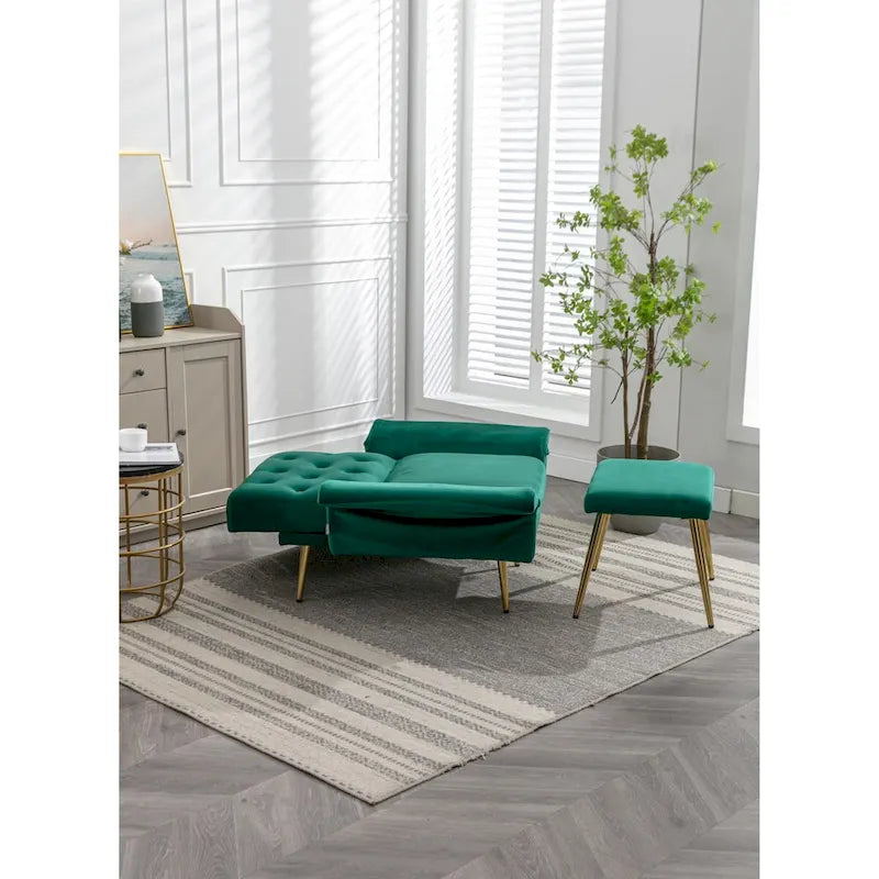 Fauteuil d'appoint en Velours avec accoudoirs et dossier réglables, fauteuil de salon capitonné, fauteuil inclinable simple avec ottoman