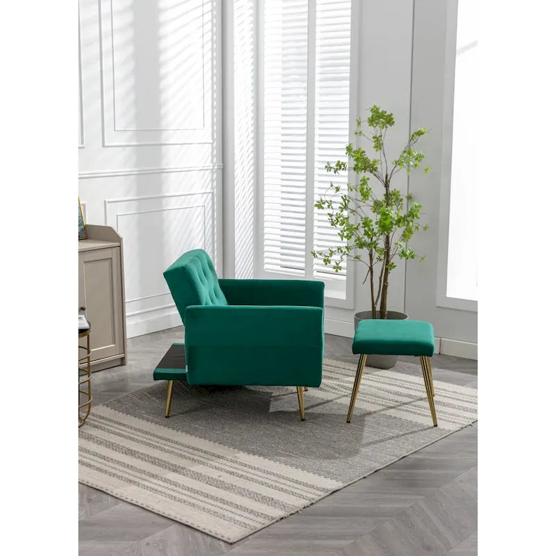 Fauteuil d'appoint en Velours avec accoudoirs et dossier réglables, fauteuil de salon capitonné, fauteuil inclinable simple avec ottoman