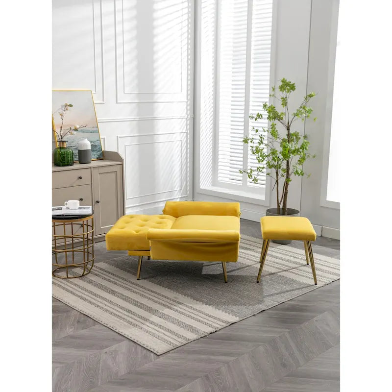 Fauteuil d'appoint en Velours avec accoudoirs et dossier réglables, fauteuil de salon capitonné, fauteuil inclinable simple avec ottoman