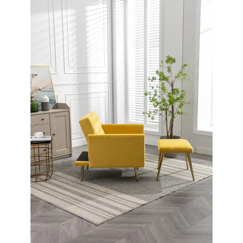 Fauteuil d'appoint en Velours avec accoudoirs et dossier réglables, fauteuil de salon capitonné, fauteuil inclinable simple avec ottoman
