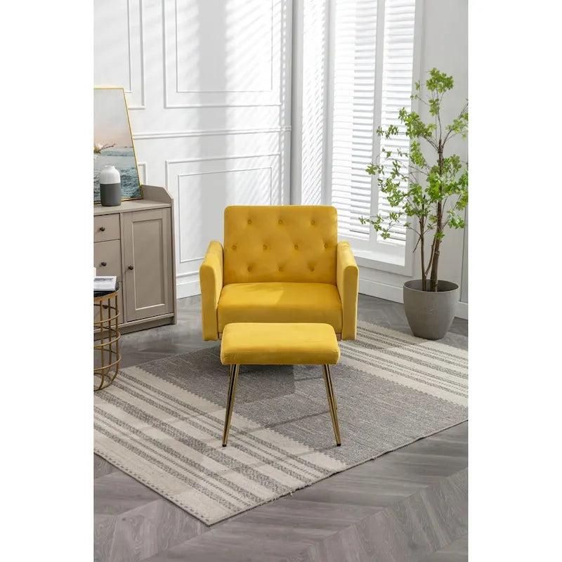 Fauteuil d'appoint en Velours avec accoudoirs et dossier réglables, fauteuil de salon capitonné, fauteuil inclinable simple avec ottoman
