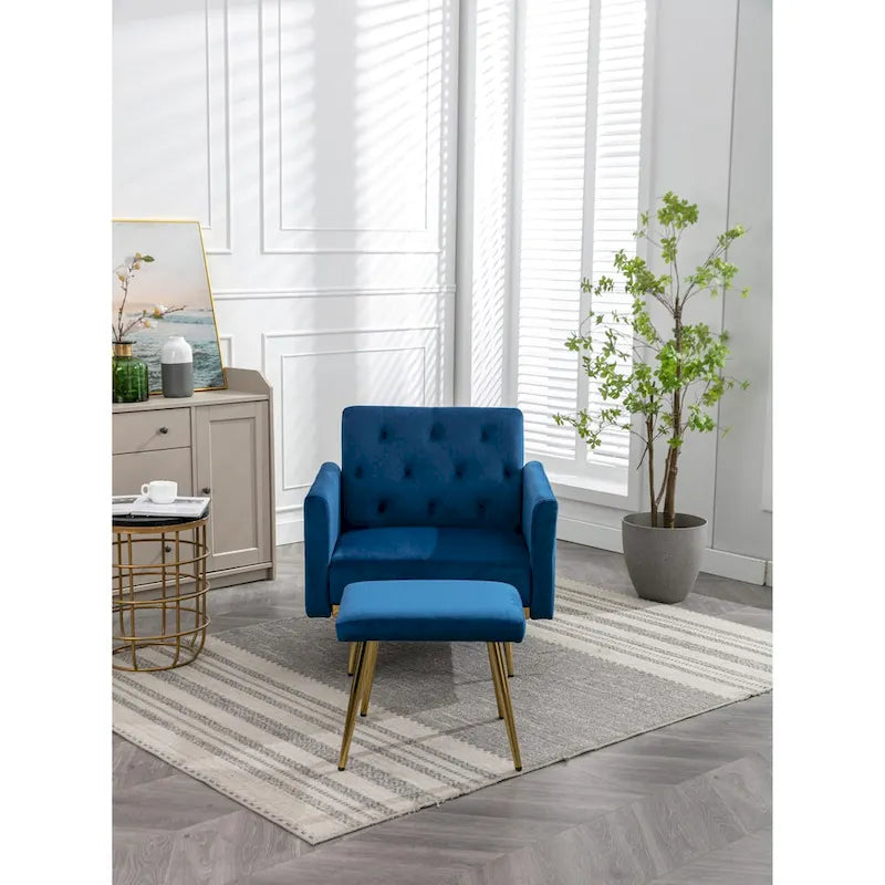 Fauteuil d'appoint en Velours avec accoudoirs et dossier réglables, fauteuil de salon capitonné, fauteuil inclinable simple avec ottoman