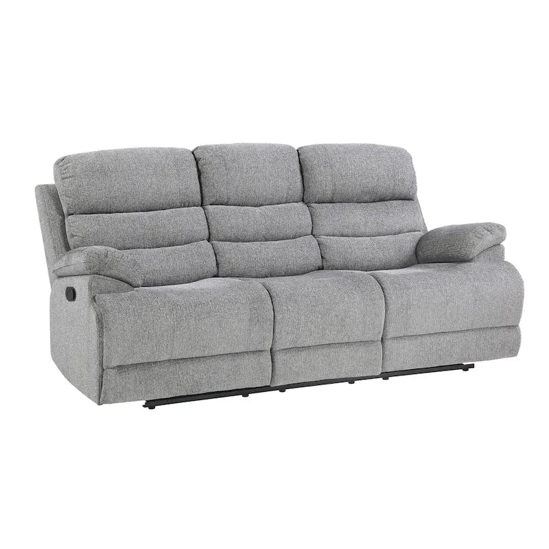 Canapé inclinable double manuel Leena de 84 pouces, chenille grise, bois massif