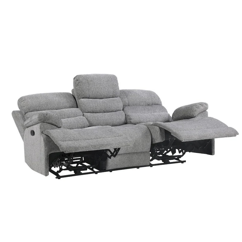 Canapé inclinable double manuel Leena de 84 pouces, chenille grise, bois massif