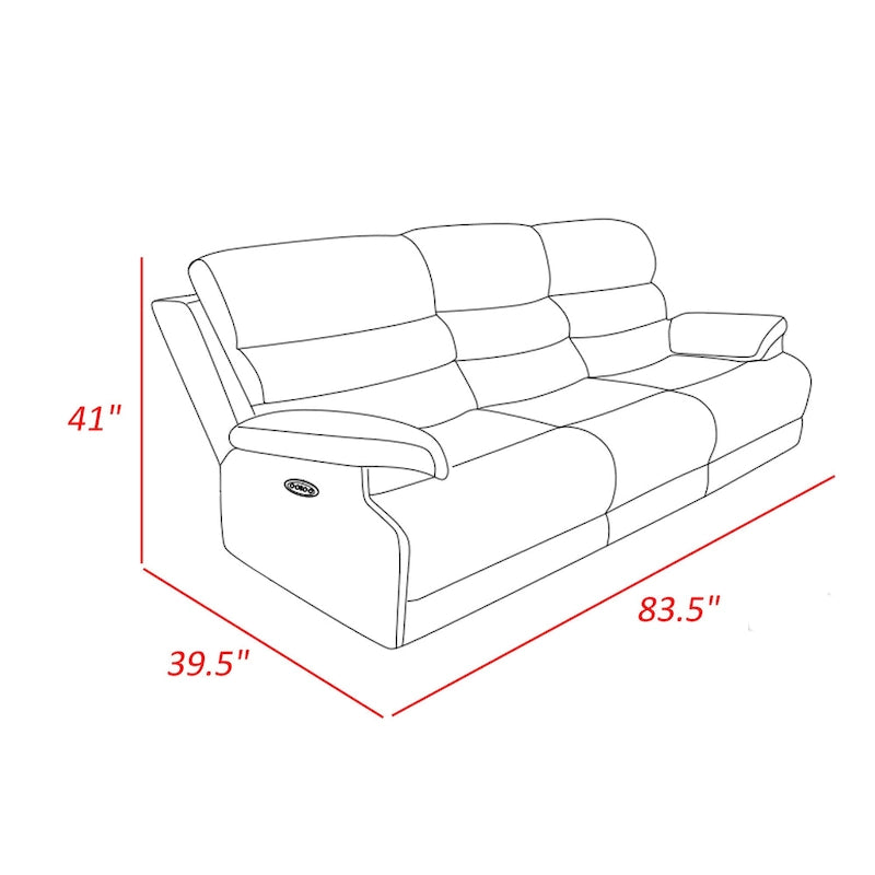 Canapé inclinable double manuel Leena de 84 pouces, chenille grise, bois massif