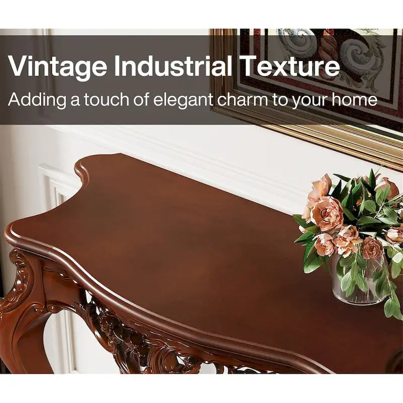 Console de style vintage sculptée avec étagères de rangement Table de canapé