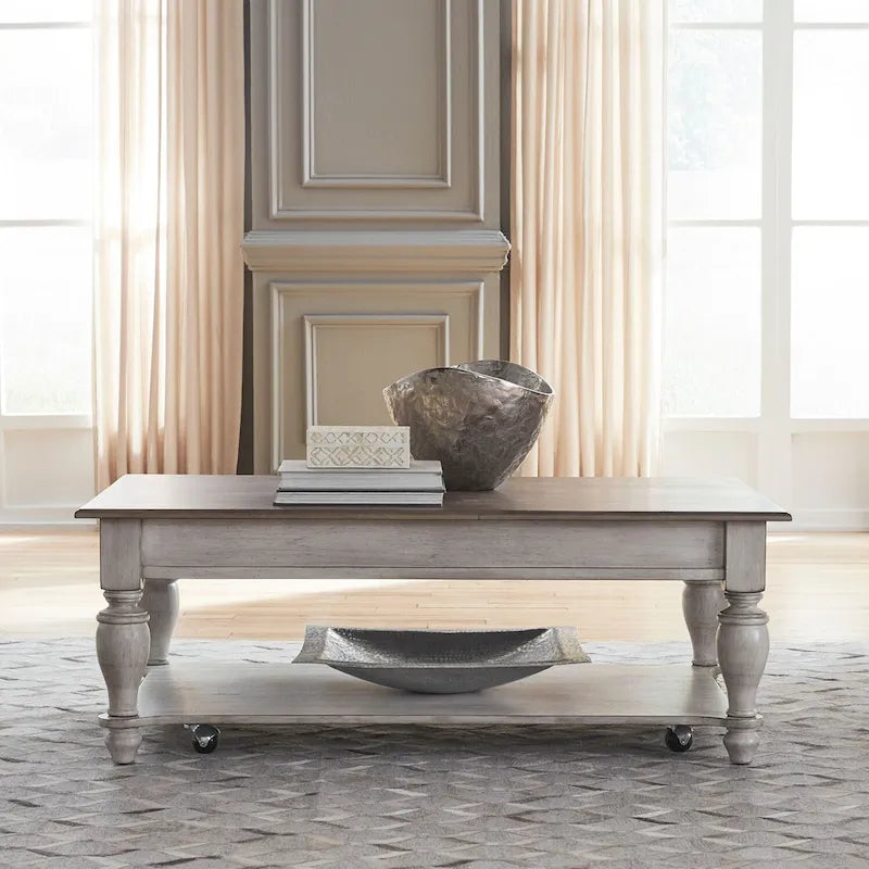 Table basse rectangulaire Ocean Isle blanc antique et pin vieilli