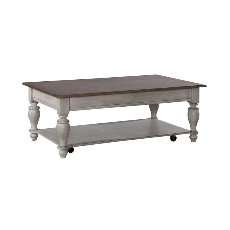 Table basse rectangulaire Ocean Isle blanc antique et pin vieilli