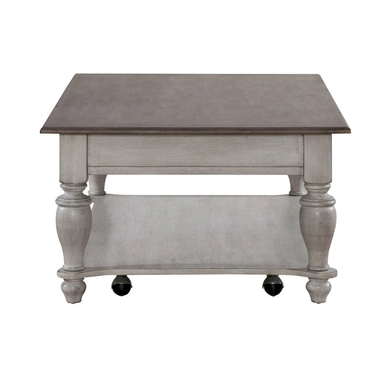 Table basse rectangulaire Ocean Isle blanc antique et pin vieilli