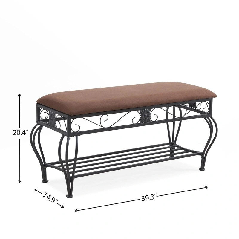 Banc à chaussures Mieres, Meuble à chaussures 2 niveaux pour entrée, Organisateur de rangement avec siège rembourré, Banc de rangement à chaussures ouvert 39.37