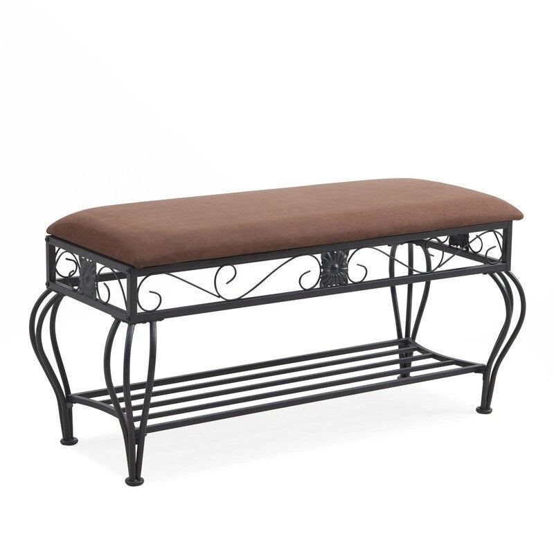 Banc à chaussures Mieres, Meuble à chaussures 2 niveaux pour entrée, Organisateur de rangement avec siège rembourré, Banc de rangement à chaussures ouvert 39.37