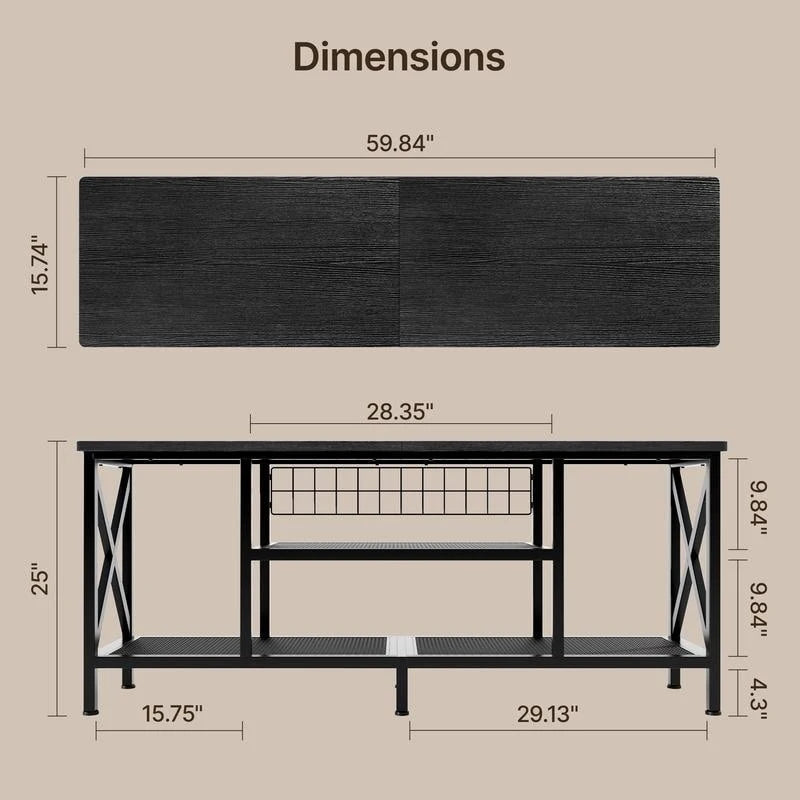 Meuble TV industriel Console TV pour télévisions Chambre à coucher avec étagères de rangement ouvertes