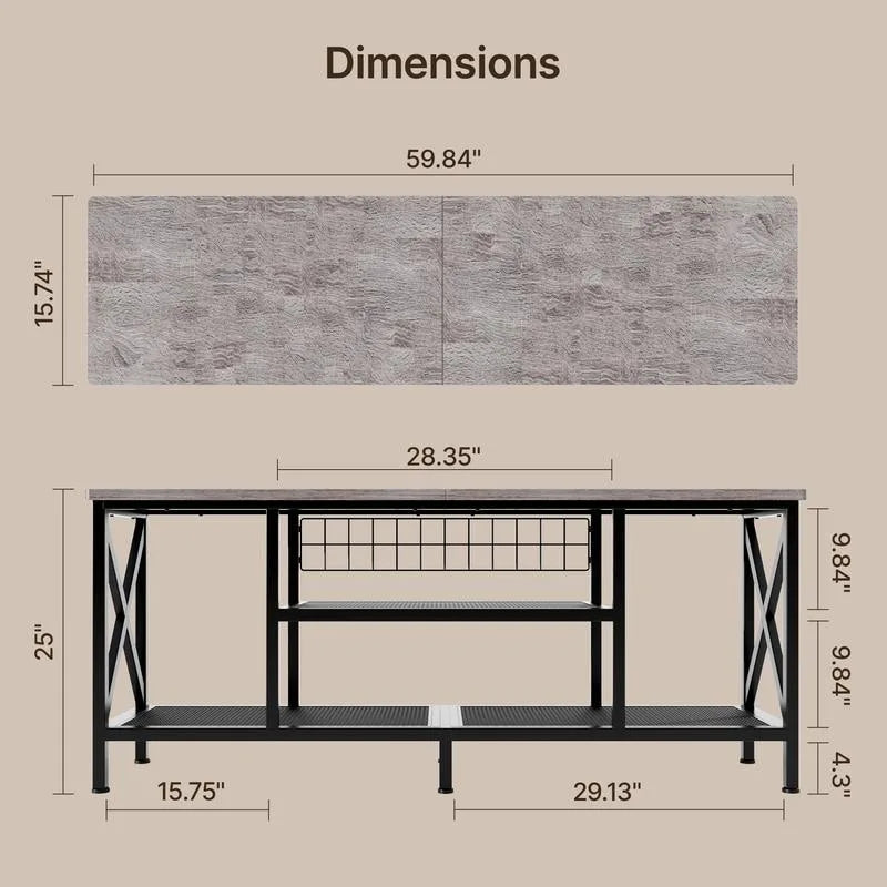 Meuble TV industriel Console TV pour télévisions Chambre à coucher avec étagères de rangement ouvertes