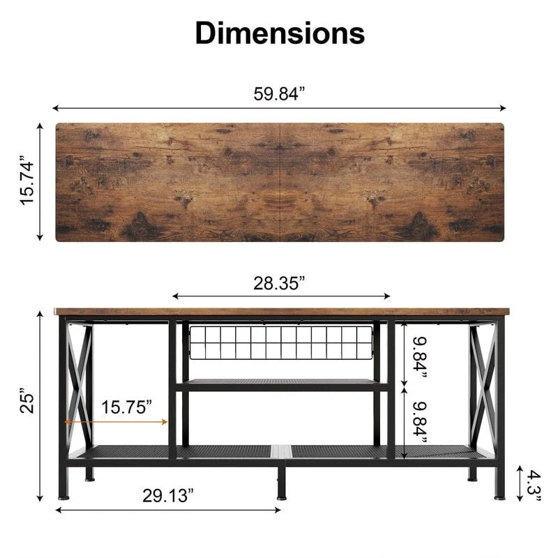 Meuble TV industriel Console TV pour télévisions Chambre à coucher avec étagères de rangement ouvertes