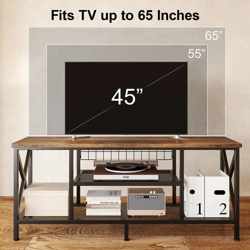 Meuble TV industriel Console TV pour télévisions Chambre à coucher avec étagères de rangement ouvertes