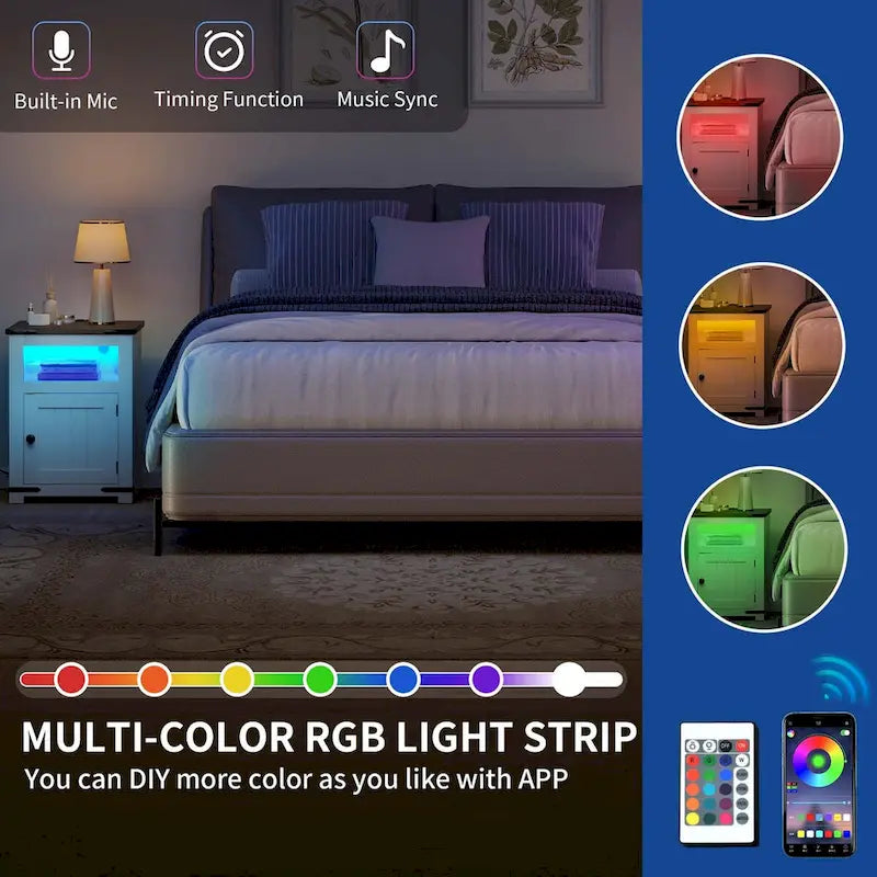 Moasis Lot de 2 tables d'appoint de style rustique à LED avec station de recharge, tables de chevet avec ports USB