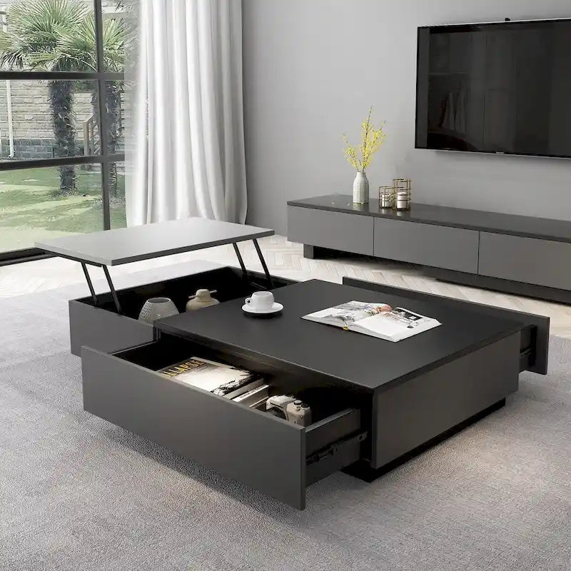 51.18 Table basse relevable avec compartiment de rangement caché et 2 tiroirs