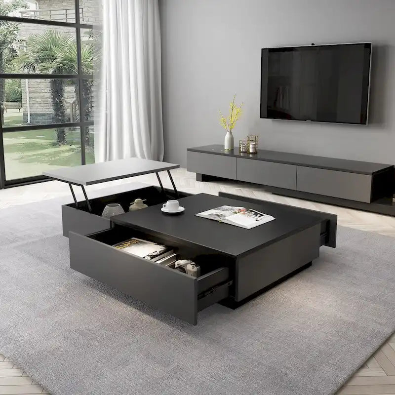 51.18 Table basse relevable avec compartiment de rangement caché et 2 tiroirs
