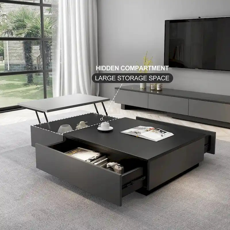 51.18 Table basse relevable avec compartiment de rangement caché et 2 tiroirs