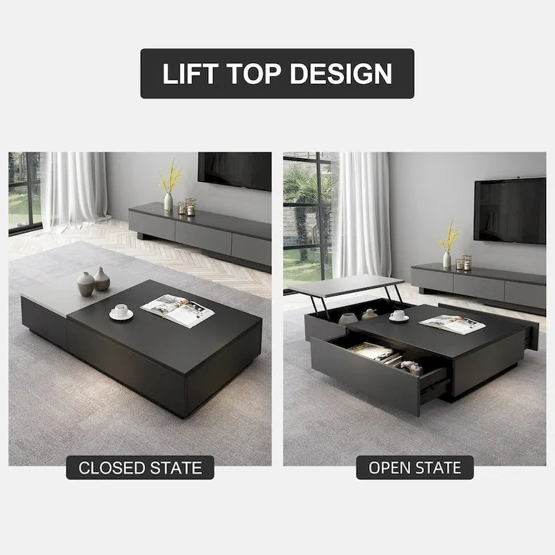 51.18 Table basse relevable avec compartiment de rangement caché et 2 tiroirs