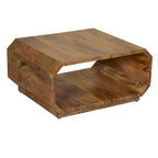Table basse de 76 cm, cube évidé artisanal, en bois de manguier naturel marron