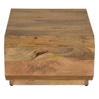 Table basse de 76 cm, cube évidé artisanal, en bois de manguier naturel marron