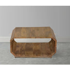 Table basse de 76 cm, cube évidé artisanal, en bois de manguier naturel marron