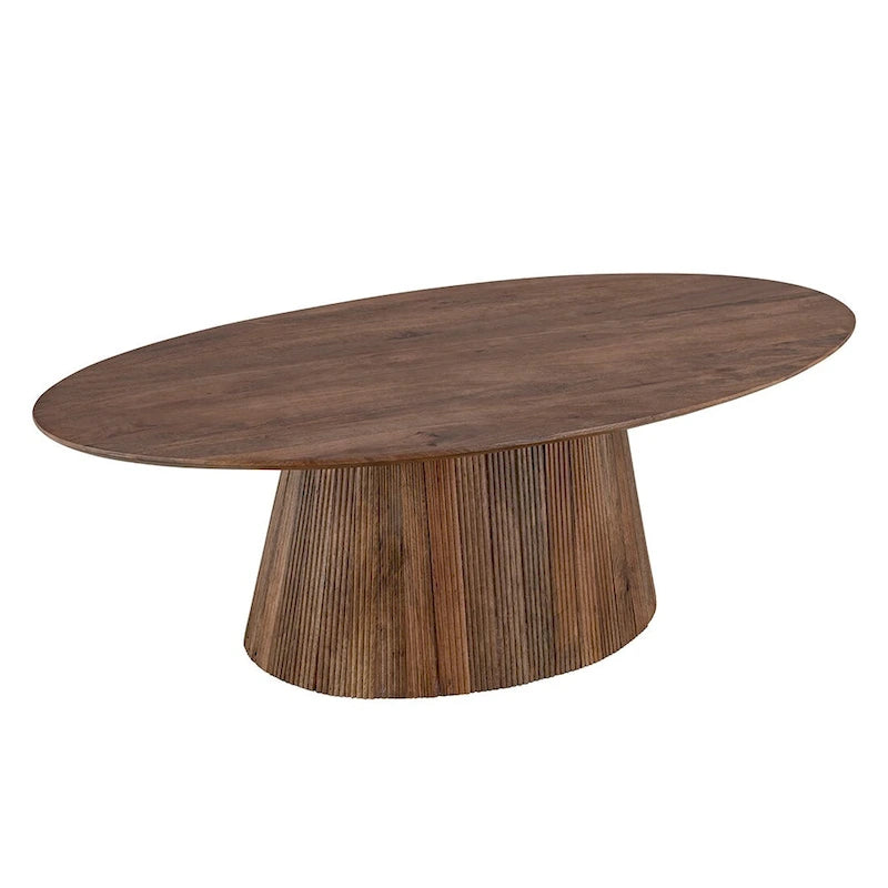 Table basse en bois brun de style moderne du milieu du siècle avec base cannelée - Meuble de salon pour le salon