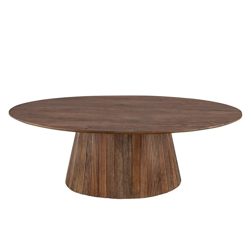 Table basse en bois brun de style moderne du milieu du siècle avec base cannelée - Meuble de salon pour le salon