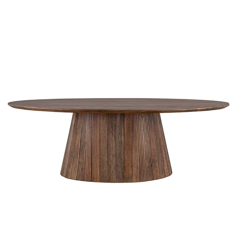 Table basse en bois brun de style moderne du milieu du siècle avec base cannelée - Meuble de salon pour le salon