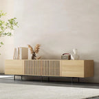 Meuble TV moderne élégant de style milieu de siècle pour téléviseurs jusqu'à 80 pouces. Grand espace de rangement pour appareils multimédias, gestion des câbles. Montage facile.