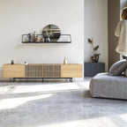 Meuble TV moderne élégant de style milieu de siècle pour téléviseurs jusqu'à 80 pouces. Grand espace de rangement pour appareils multimédias, gestion des câbles. Montage facile.