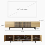 Meuble TV moderne élégant de style milieu de siècle pour téléviseurs jusqu'à 80 pouces. Grand espace de rangement pour appareils multimédias, gestion des câbles. Montage facile.